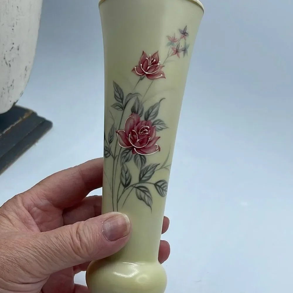 Vintage ceramic Norfolk hand painted rose bud vase.